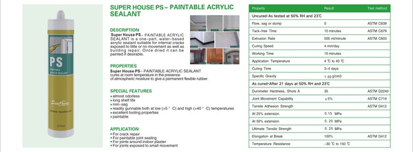 SUPER HOUSE PS-PAINTABLE ACRYLIC SEALANT