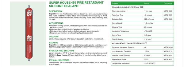 SUPER HOUSE 465 FIRE RETARDANT SILICONE SEALANT